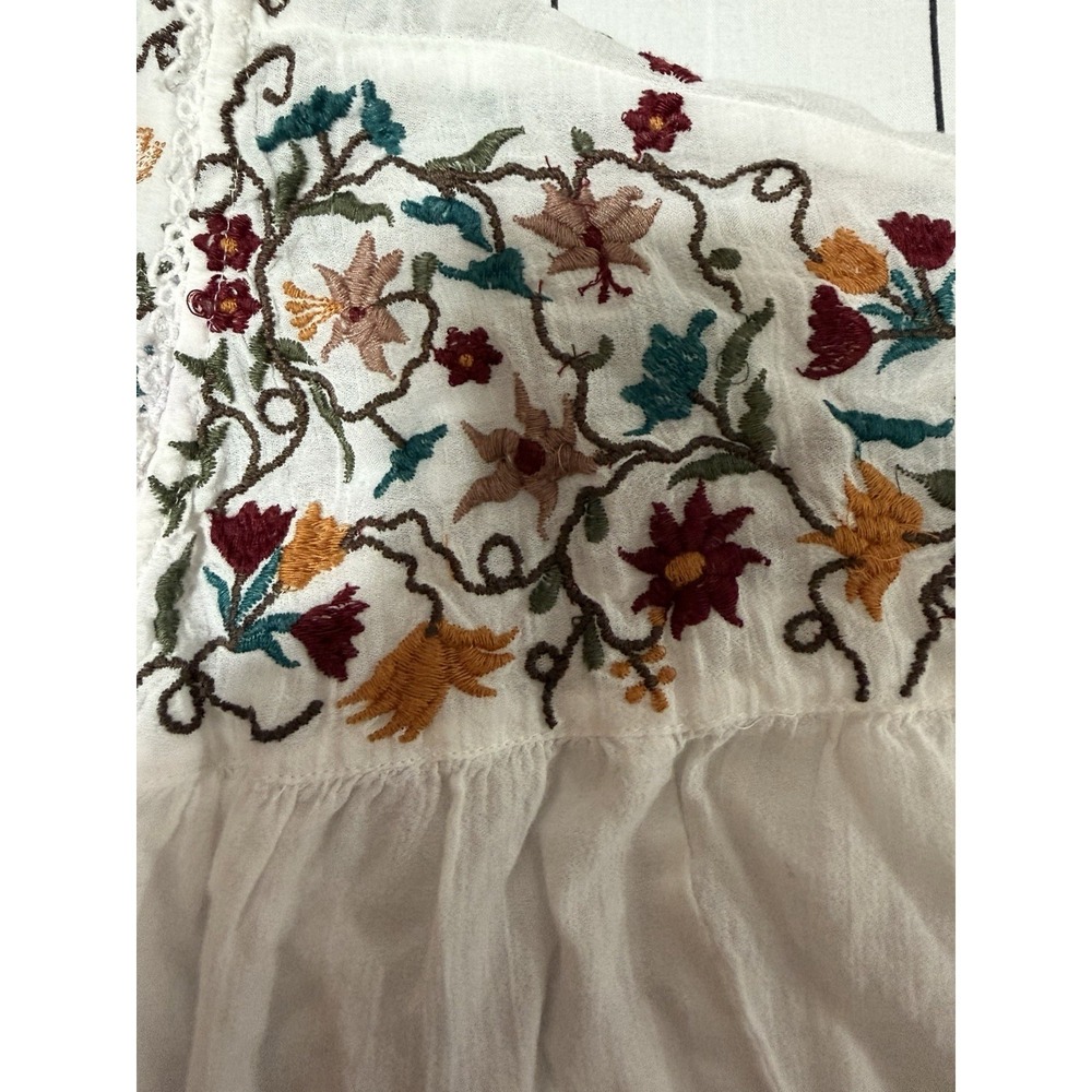 Free People Ava Embroidered Blouse Top Womens Size Large Ivory Floral Crop Boho - Picture 3 of 10